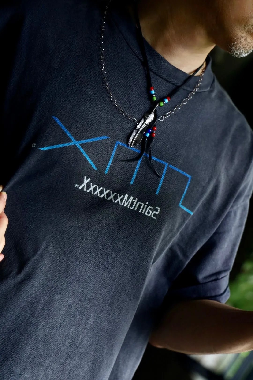 SAINT Mxxxxxx SM6 TEE/BLK latest model SM6 basic LOGO printed TEE, washed black S-XL, garment dyeing, heavy washing to make old, hanging holes, highly restored original printing, correct with anti-counterfeiting angel mark